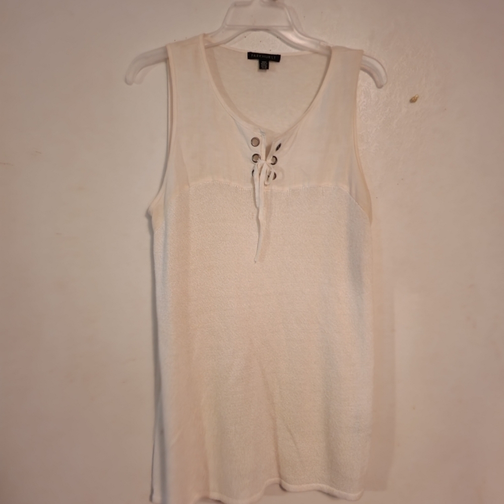 💕5 For $20 Parkhurst Blend Ivory Lace Up Front Sleeveless Blouse Sz M (spot)